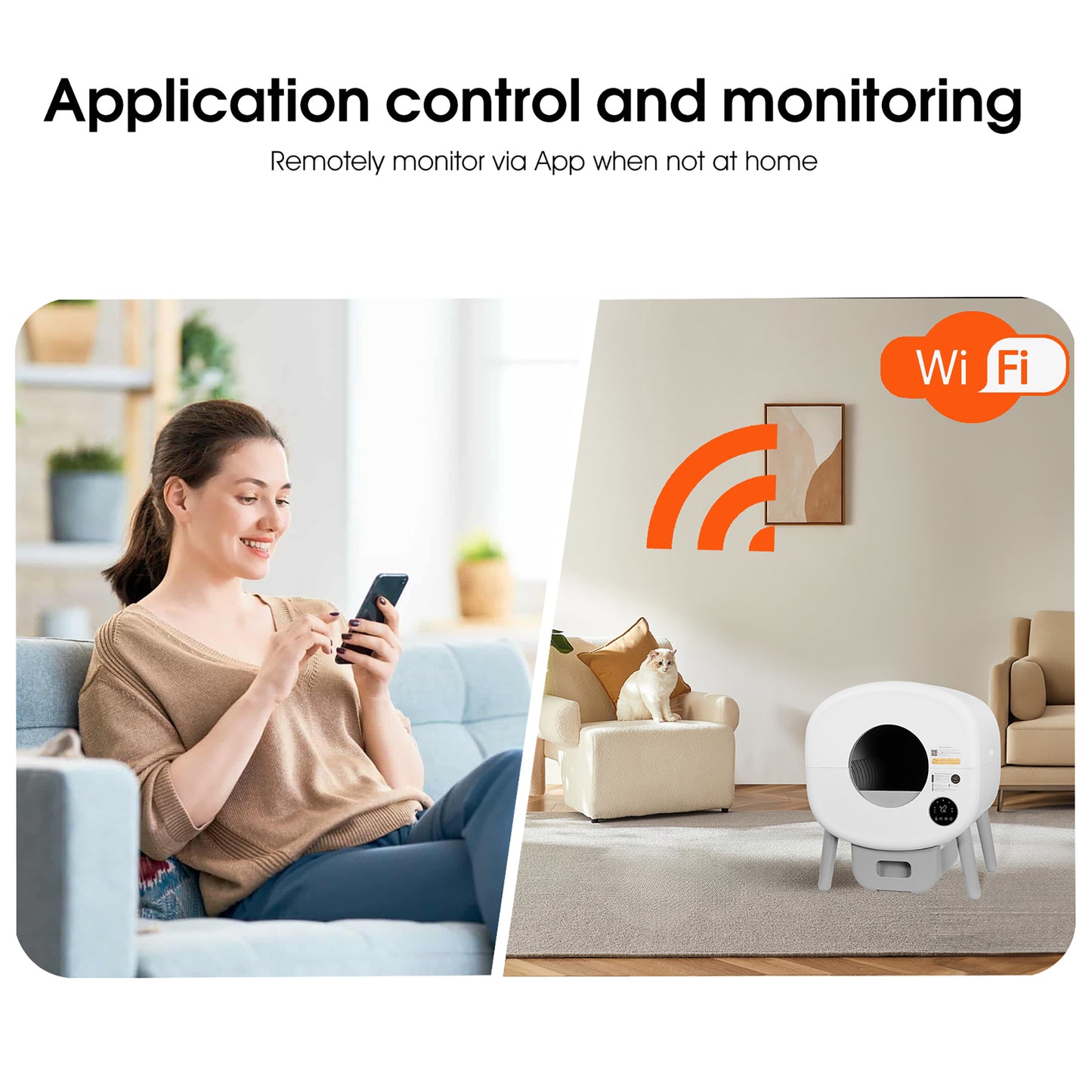 Smart Self-Cleaning Cat Litter Box with App Control, Infrared & Gravity Sensors, Ambient Lighting & Large 76L Capacity