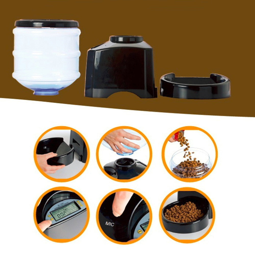 Automatic 5.5L Smart Pet Feeder with LCD Display & Voice Recorder – Programmable Portion Control for Cats & Dogs (Battery Operated)