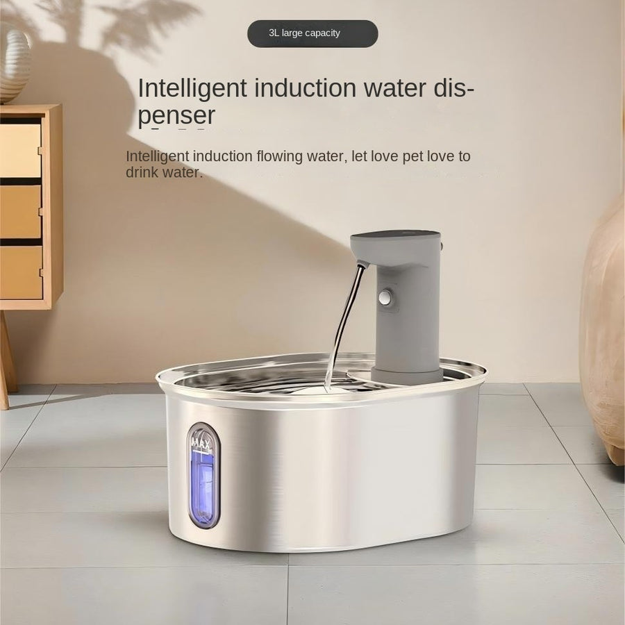 3L Stainless Steel Pet Water Fountain — Fountain in a room with water flowing