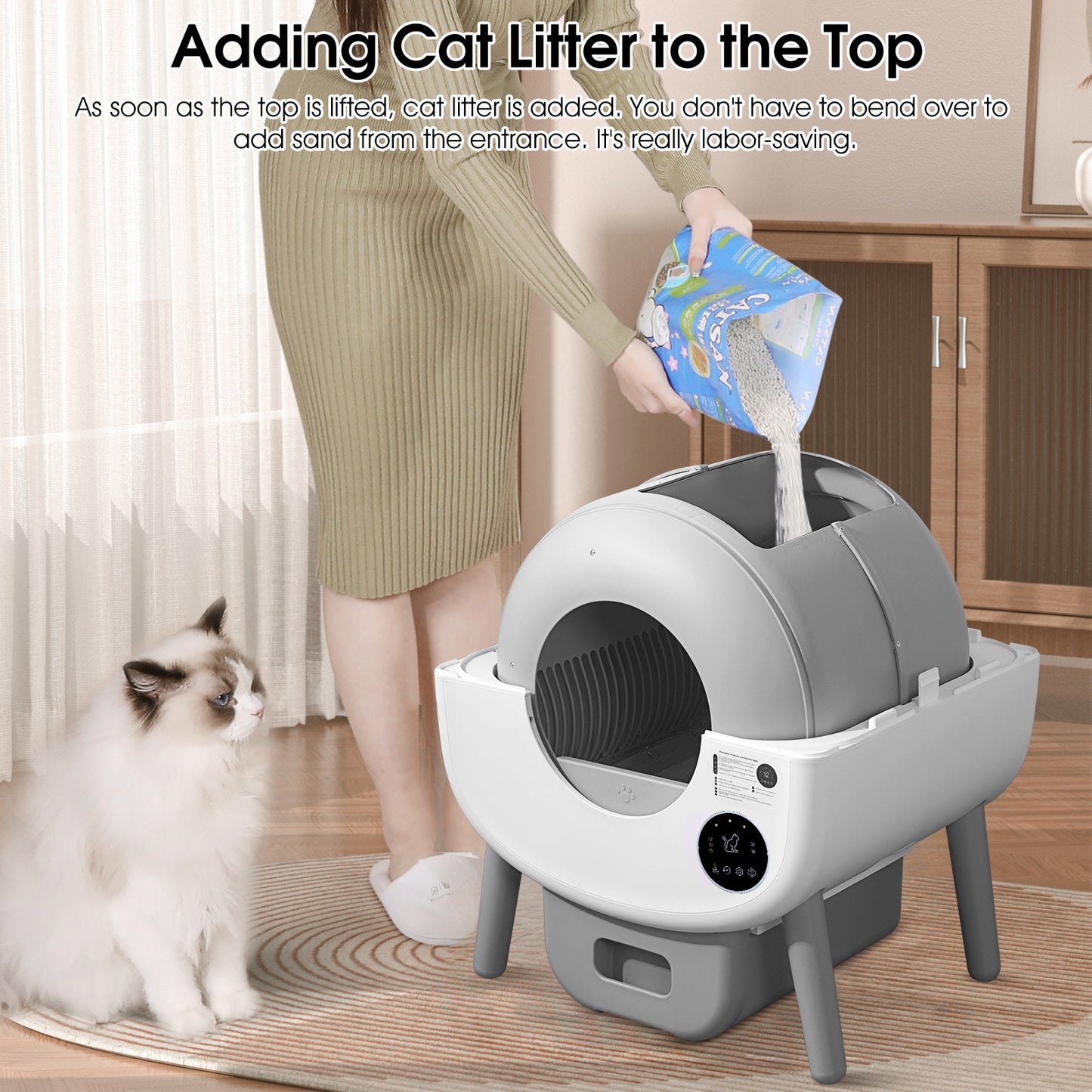 Smart Self-Cleaning Cat Litter Box with App Control, Infrared & Gravity Sensors, Ambient Lighting & Large 76L Capacity