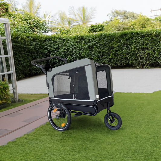 Outdoor Heavy-Duty 2-in-1 Pet Stroller & Bicycle Trailer – Foldable Steel Frame Dog Carrier with Shock-Resistant Wheels, Reflectors & Waterproof Fabric