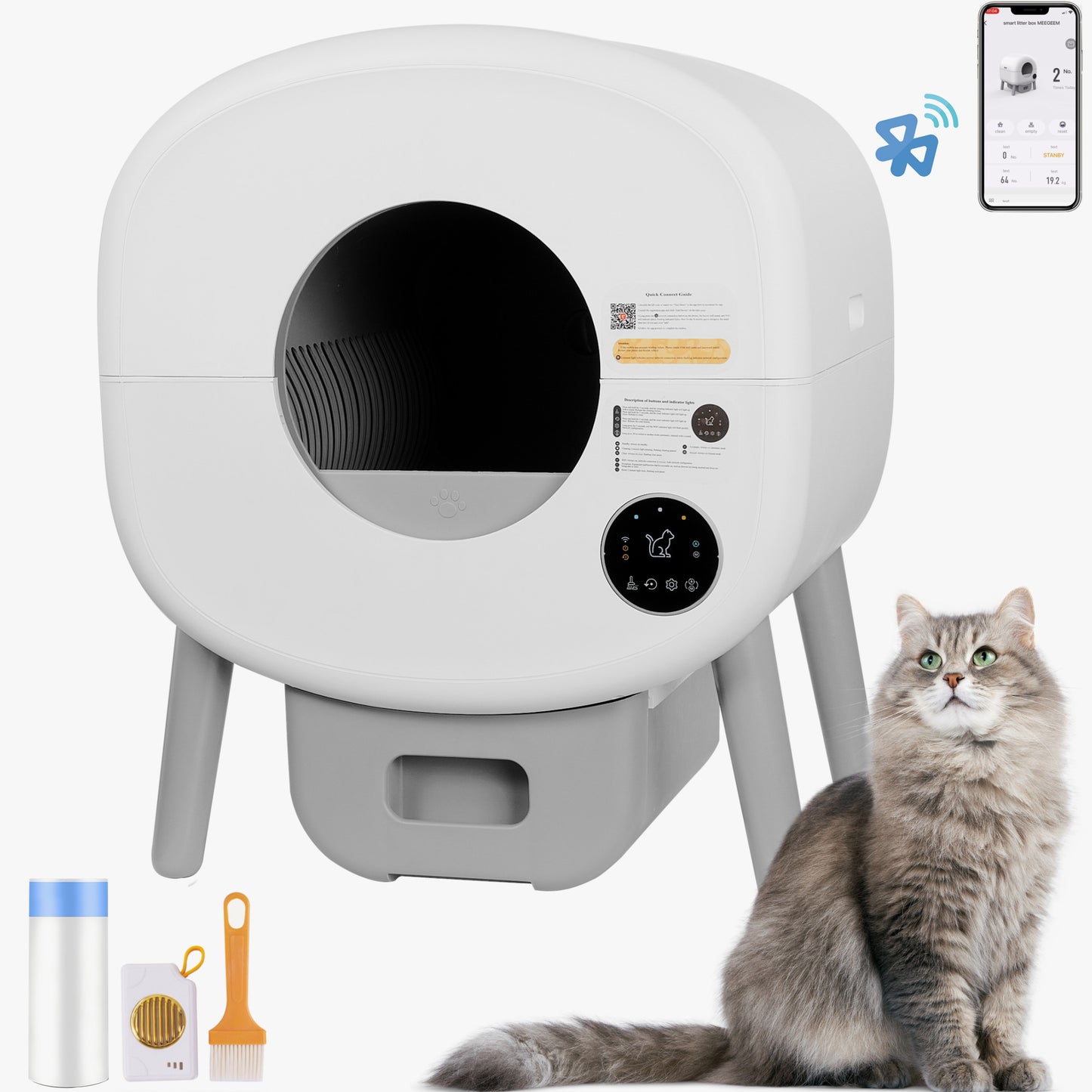 Smart Self-Cleaning Cat Litter Box with App Control, Infrared & Gravity Sensors, Ambient Lighting & Large 76L Capacity