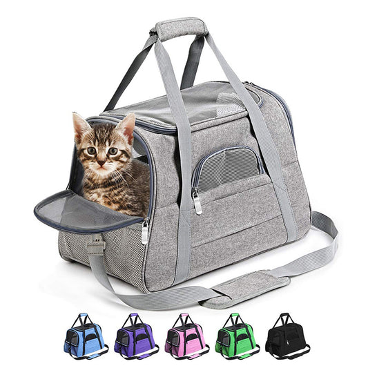 Portable Pet Carrier Bag – Breathable Travel Shoulder Bag for Cats & Small Dogs | Lightweight Foldable Oxford Cloth Tote with Mesh Windows (Up to 10kg)