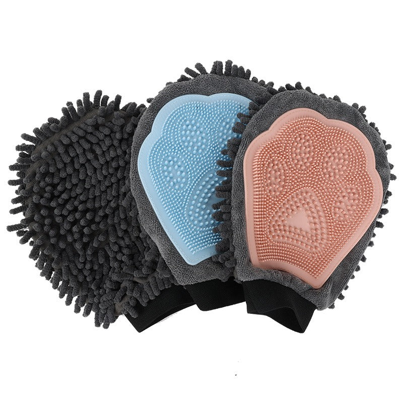 Double-Sided Pet Grooming & Bath Glove — Grooming mitts in pink, blue and green