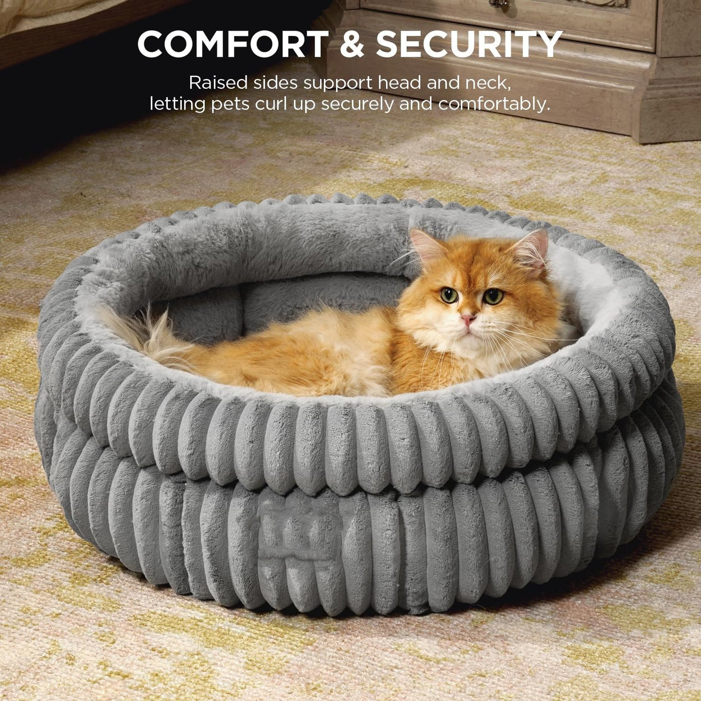 Luxury Round Pet Bed for Cats and Dogs – Ultra Soft Rabbit Fur Cushion, Warm & Thick Donut Nest