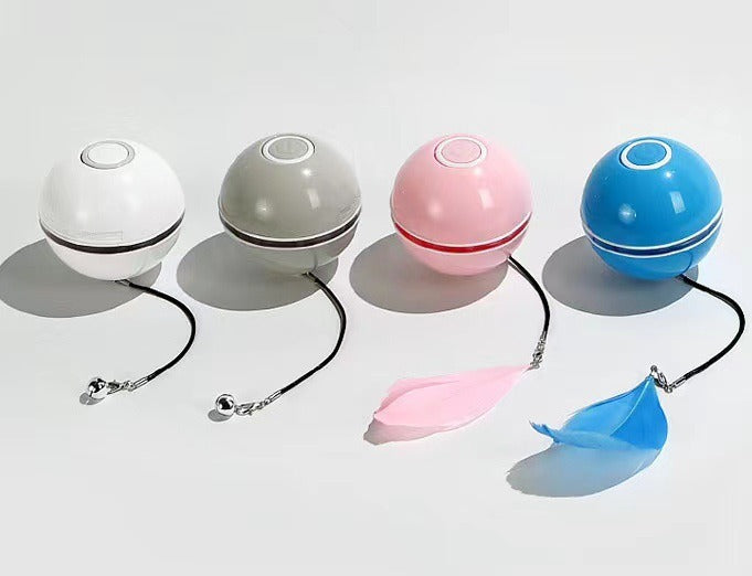 Automatic Smart Cat Toy Ball – USB Rechargeable Interactive Rolling Ball with Feather & LED Light | Motion Sensor Pet Toy for Cats & Dogs