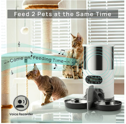Smart WiFi Automatic Pet Feeder 4.5L – Dual Stainless-Steel Bowls with App Control & Voice Recording for Cats and Dogs