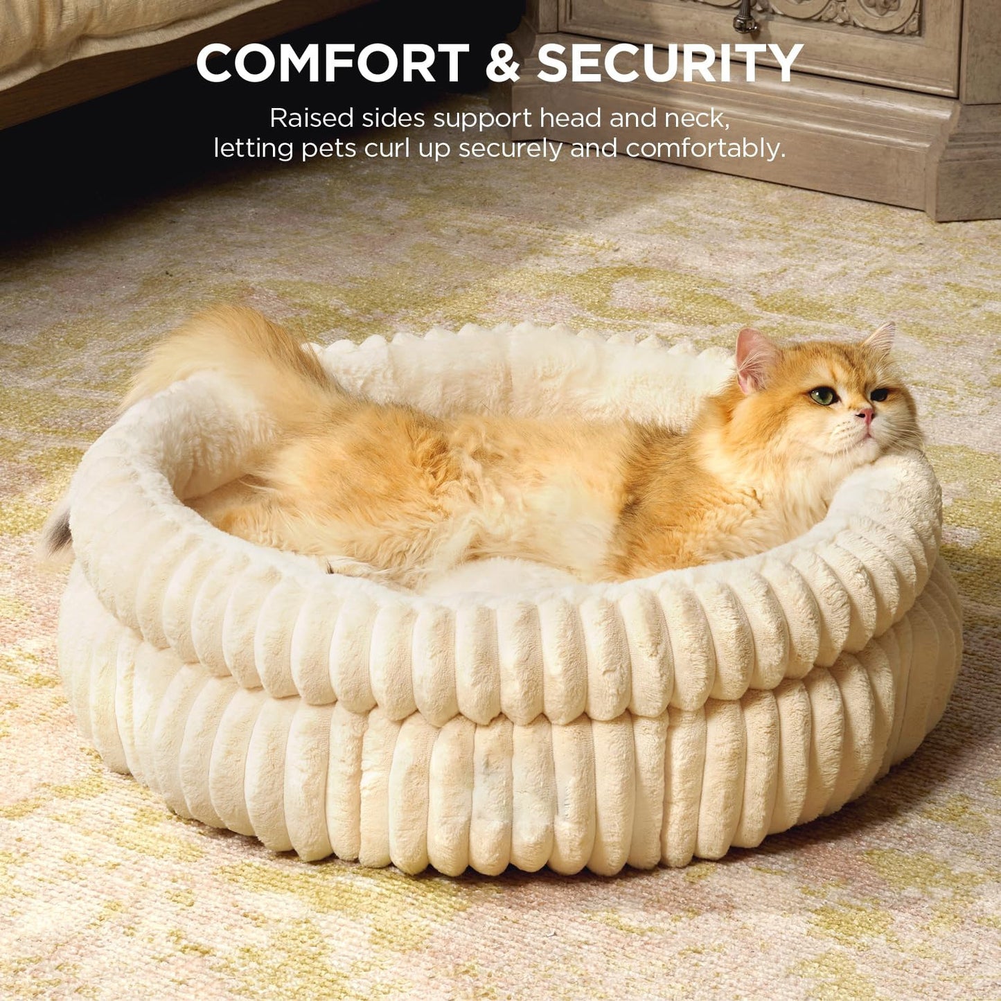 Luxury Round Pet Bed for Cats and Dogs – Ultra Soft Rabbit Fur Cushion, Warm & Thick Donut Nest