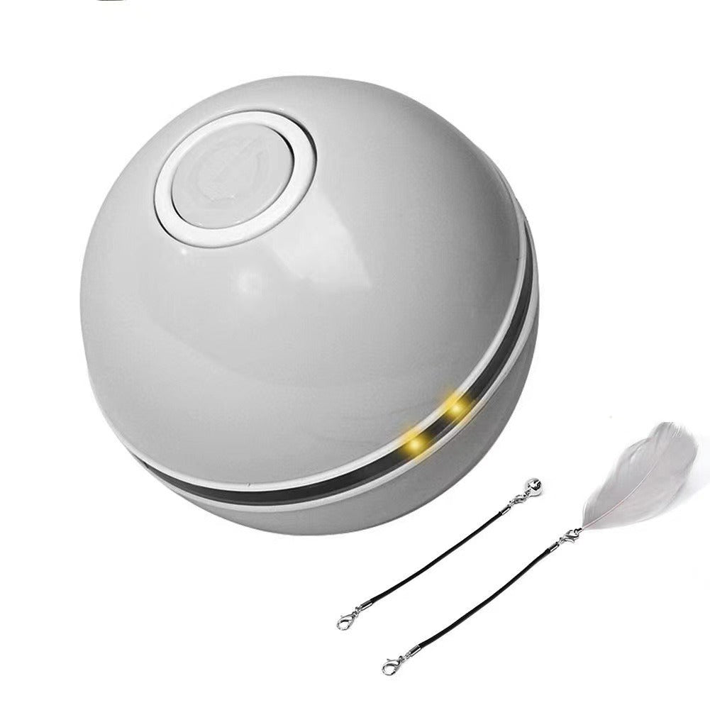 Automatic Smart Cat Toy Ball – USB Rechargeable Interactive Rolling Ball with Feather & LED Light | Motion Sensor Pet Toy for Cats & Dogs