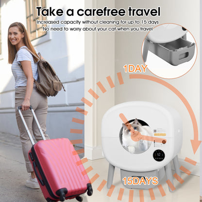 Smart Self-Cleaning Cat Litter Box with App Control, Infrared & Gravity Sensors, Ambient Lighting & Large 76L Capacity