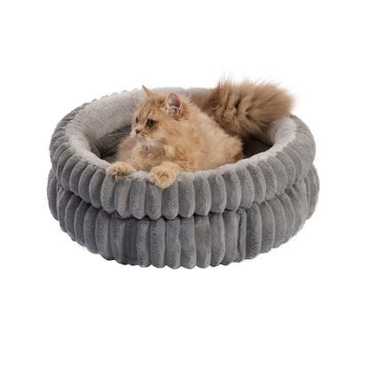 Luxury Round Pet Bed for Cats and Dogs – Ultra Soft Rabbit Fur Cushion, Warm & Thick Donut Nest