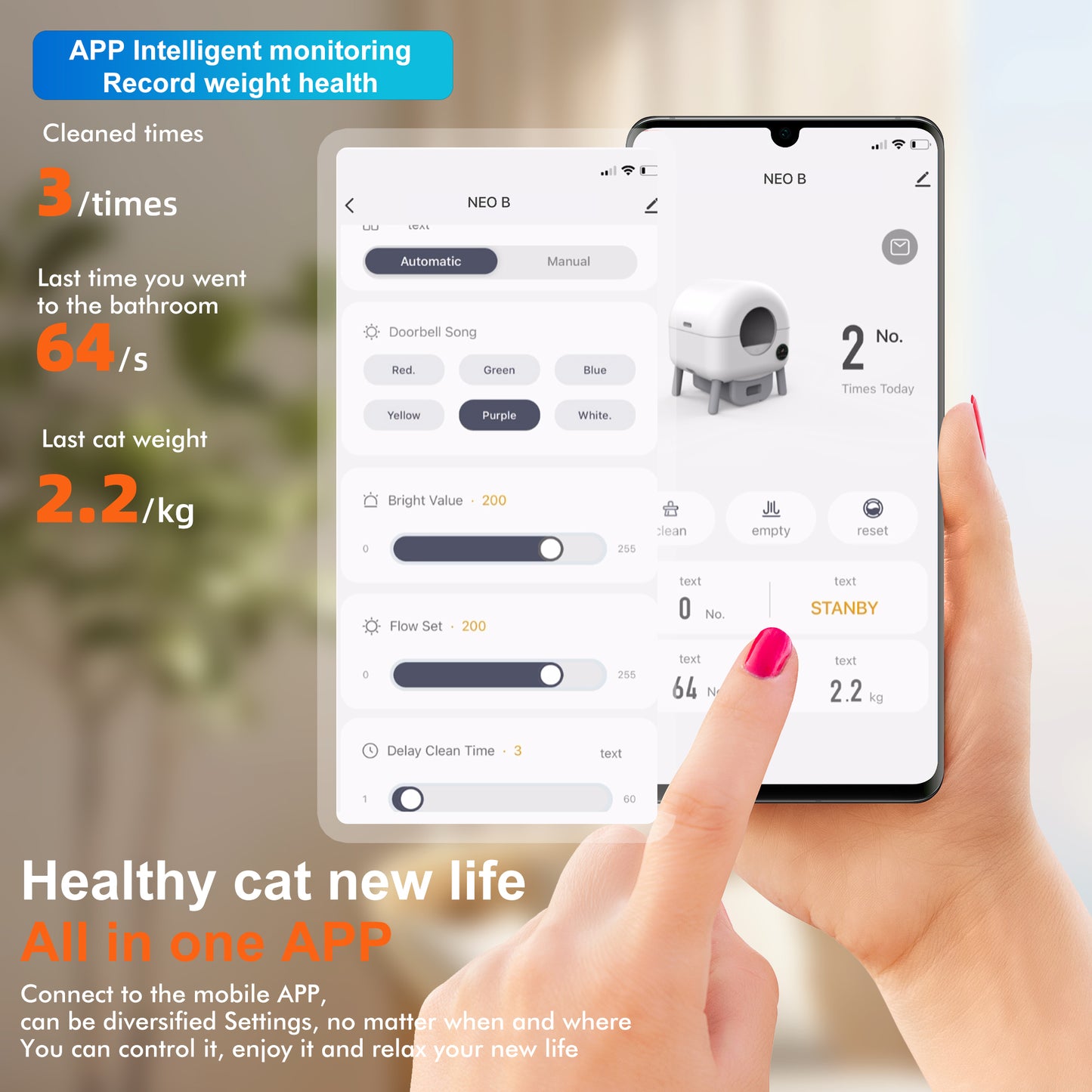 Smart Self-Cleaning Cat Litter Box with App Control, Infrared & Gravity Sensors, Ambient Lighting & Large 76L Capacity
