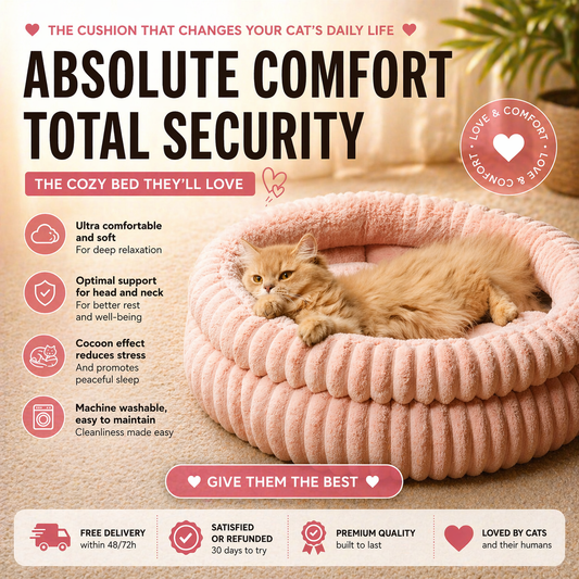 Lit rond de luxe pour animaux de compagnie – Coussin ultra doux en fourrure de lapin, nid douillet chaud et épais