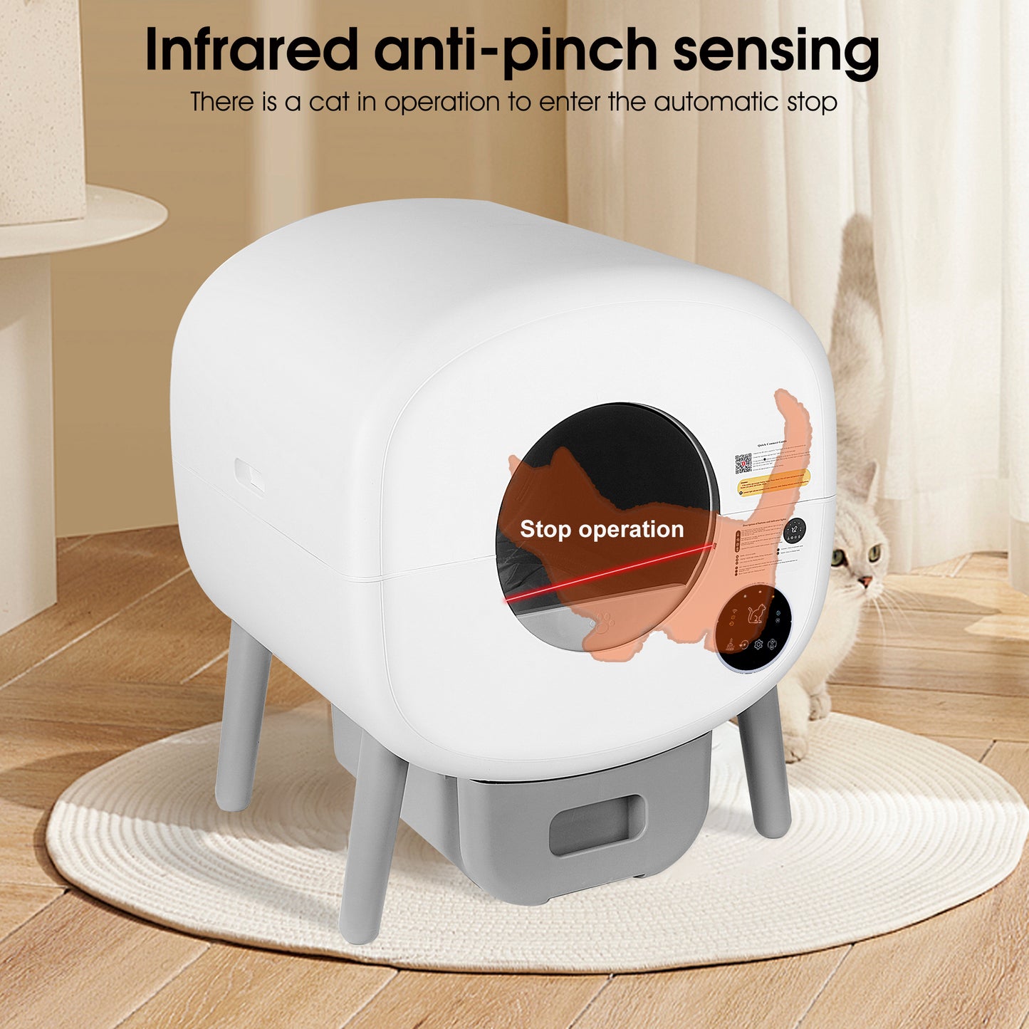 Smart Self-Cleaning Cat Litter Box with App Control, Infrared & Gravity Sensors, Ambient Lighting & Large 76L Capacity