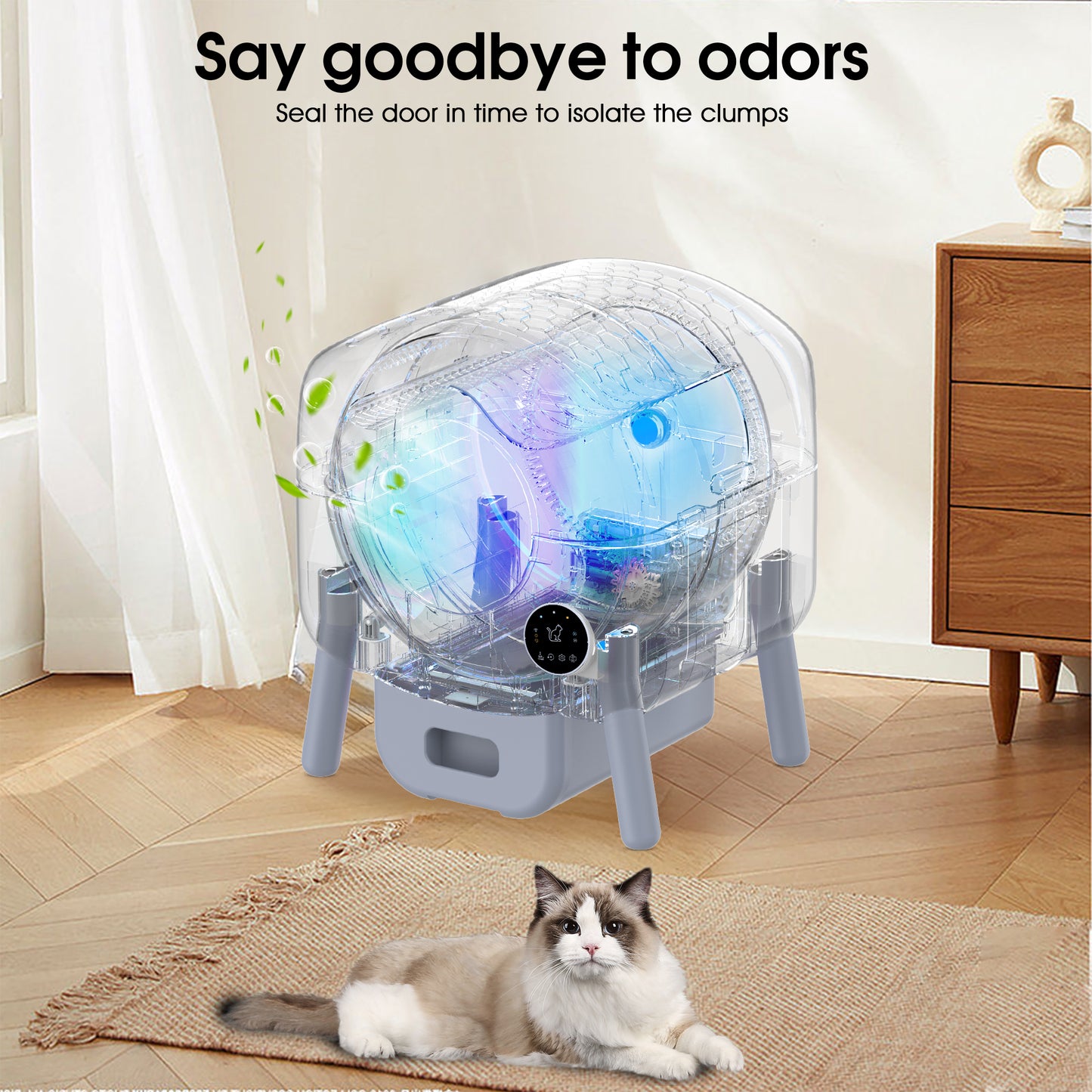 Smart Self-Cleaning Cat Litter Box with App Control, Infrared & Gravity Sensors, Ambient Lighting & Large 76L Capacity